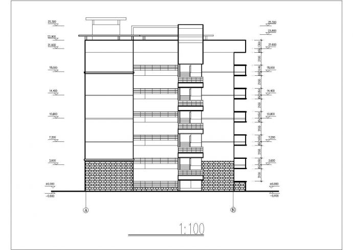 武汉市第四中学4900平米6层框架结构教学楼平立剖面设计CAD图纸_图1