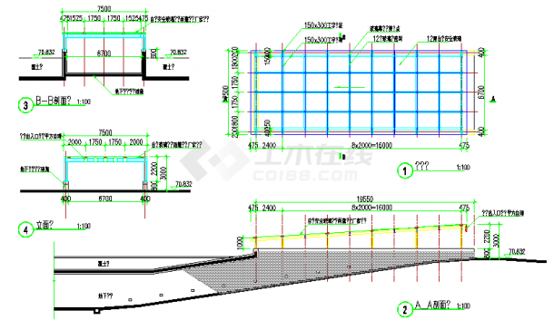 某购物中心车库入口CAD绿化设计规划详图-图一