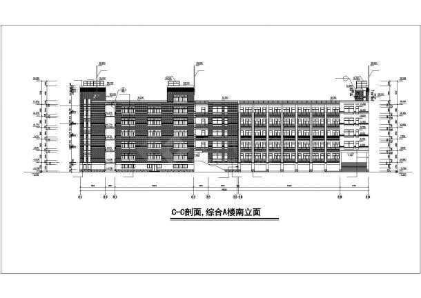 某中学1.1万平米五层框架结构教学楼平立剖面设计CAD图纸（含架空层）-图二