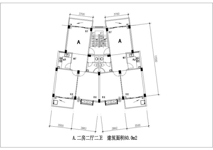 经典多层住宅设计cad户型平面方案图集合_图1