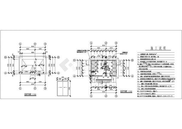 某长8.1米宽5.1米，1层45平米小型公厕CAD建筑设计图纸（含施工说明）-图二