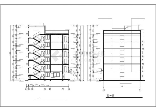 沈阳某实验中学某大型6层框架结构宿舍楼平立剖面设计CAD图纸-图二