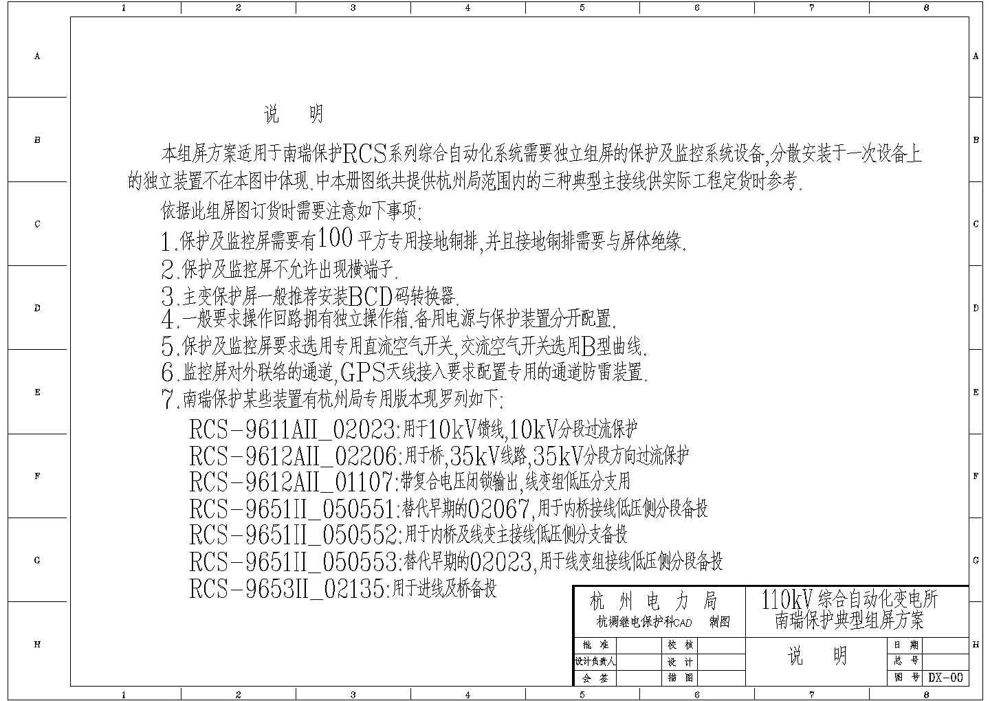 电气设计_110kV变电站南瑞保护典型组屏方案CAD图