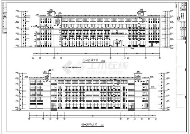 广州市某高校某大型五层框架结构教学楼建筑设计CAD图纸-图二