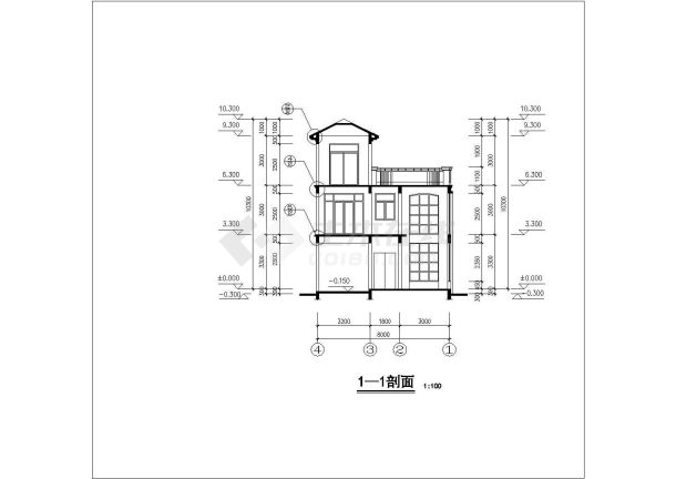南京小区360平米3层框架结构单体别墅建筑设计CAD图纸-图一