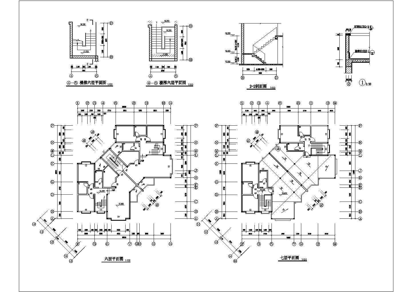 某小区1500平米7层砖混结构商住楼建筑设计CAD图纸（底层商店）