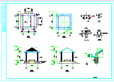 某园林景观亭、长廊、围墙等建筑设计cad施工图-图二