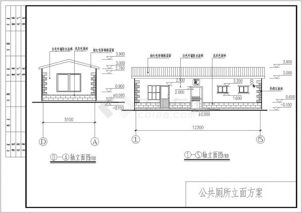 某长12.3米宽5.1米，1层62.73平米小型公厕CAD设计施工方案（平面布置图）-图一