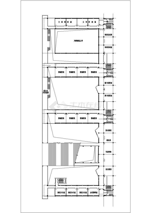 南京某中学7100平米4层框架结构教学楼平立剖面设计CAD图纸-图一