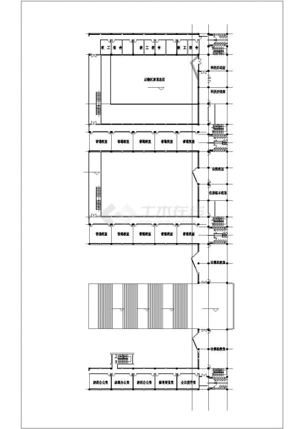 南京某中学7100平米4层框架结构教学楼平立剖面设计CAD图纸-图二