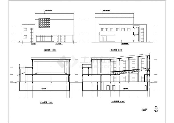 某大学2700平米3层框架报告楼平立剖面设计CAD图纸（含夹层和地下层-图二
