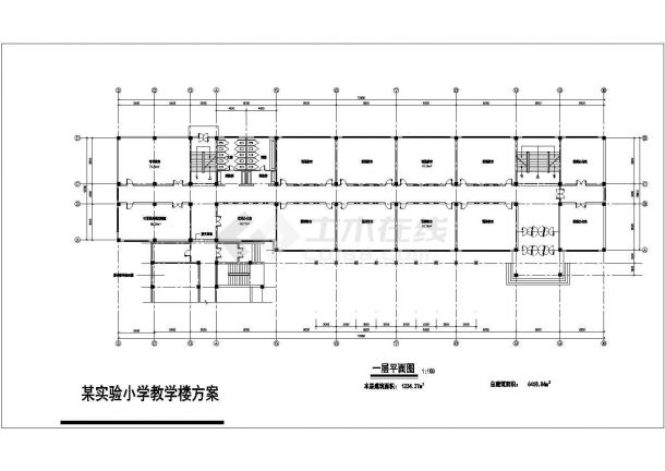 烟台市某中学6400平米4层框架结构教学楼平立面设计CAD图纸-图一