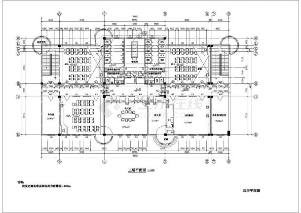 珠海市某中学6900平米3层框架结构教学楼平面设计CAD图纸-图二