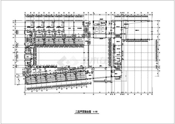 昆山市某中学6800平米4层框架结构教学楼平面设计CAD图纸-图二
