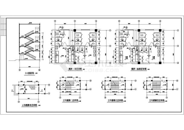 湖州市某中学5500平米4层框架结构教学楼建筑设计CAD图纸-图一