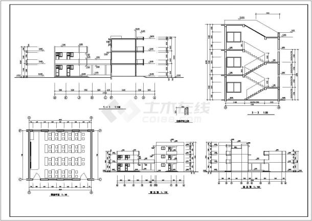 济南市某小学1800平米3层框架结构教学楼建筑设计CAD图纸-图一