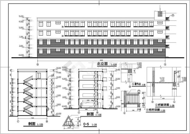 广州某小学1900平米4层框架结构教学楼全套建筑设计CAD图纸-图二