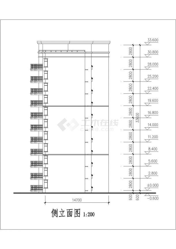 杭州市金鹤园小区7080平米11层框架结构建筑设计CAD图纸（含阁楼）-图二