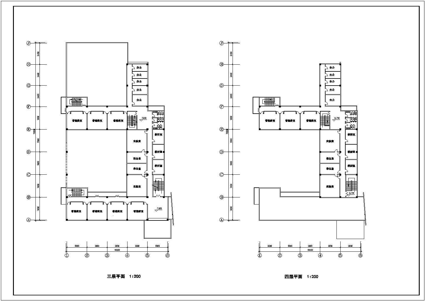 锦州某中学四层框架结构教学楼平立面设计CAD图纸