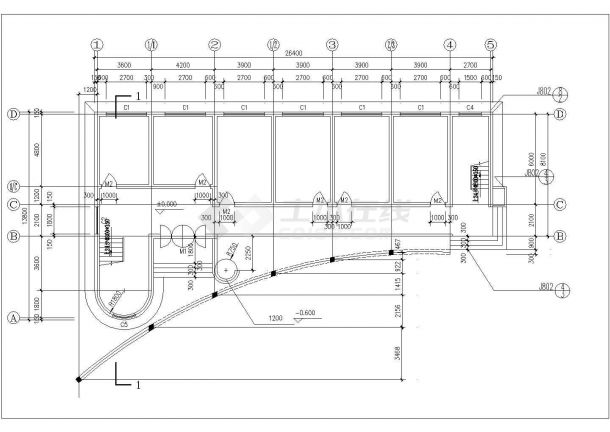 安康市某中学1900平米4层框架结构教学楼平立剖面设计CAD图纸-图二