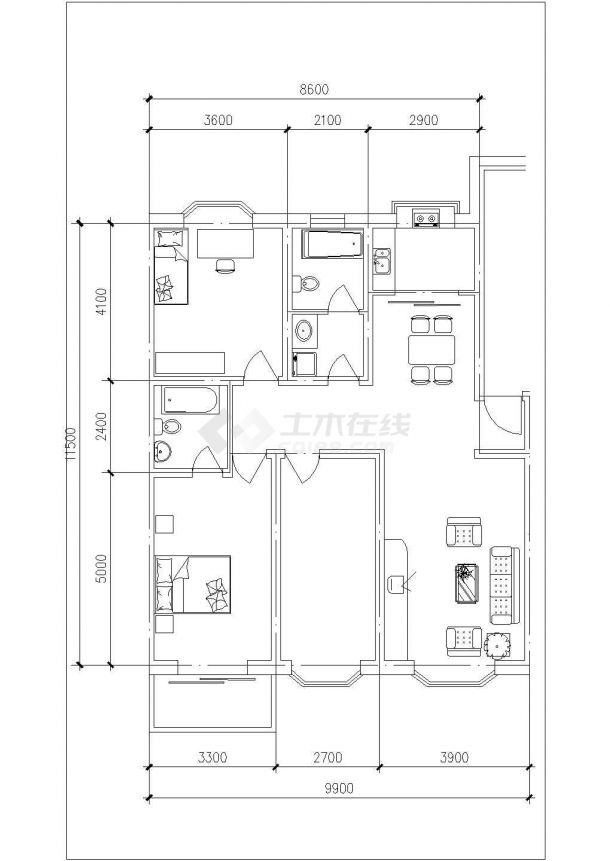 经典热门的二三房户型平面设计CAD图纸（共45张）-图一