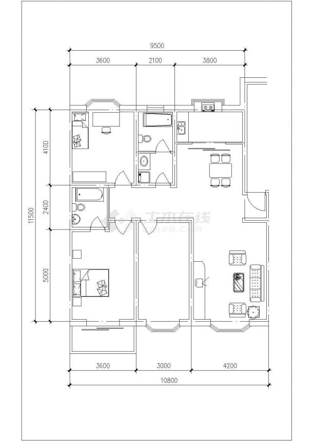 经典热门的二三房户型平面设计CAD图纸（共45张）-图二