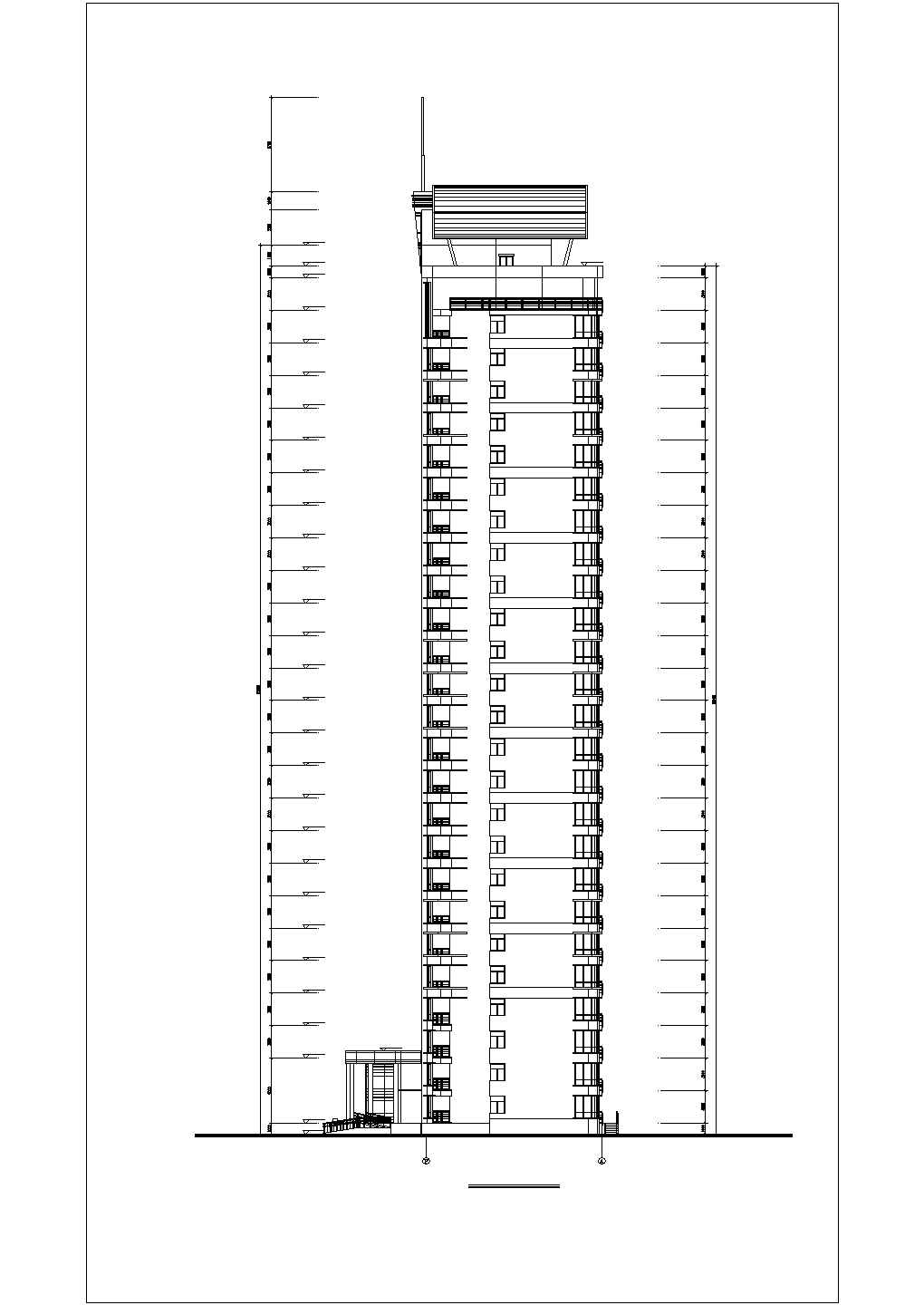 某26层框架结构住宅楼平立剖面设计CAD图纸（1层2户）