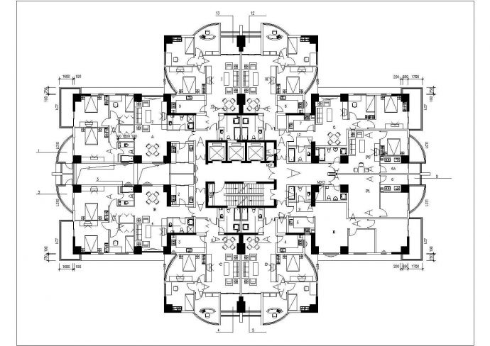 芜湖市丽锦嘉园小区多张高层住宅楼平面户型设计CAD图纸（12张）_图1