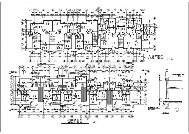 广州某小区6层框架结构临街商住楼建筑设计CAD图纸（1-2层商用）-图二