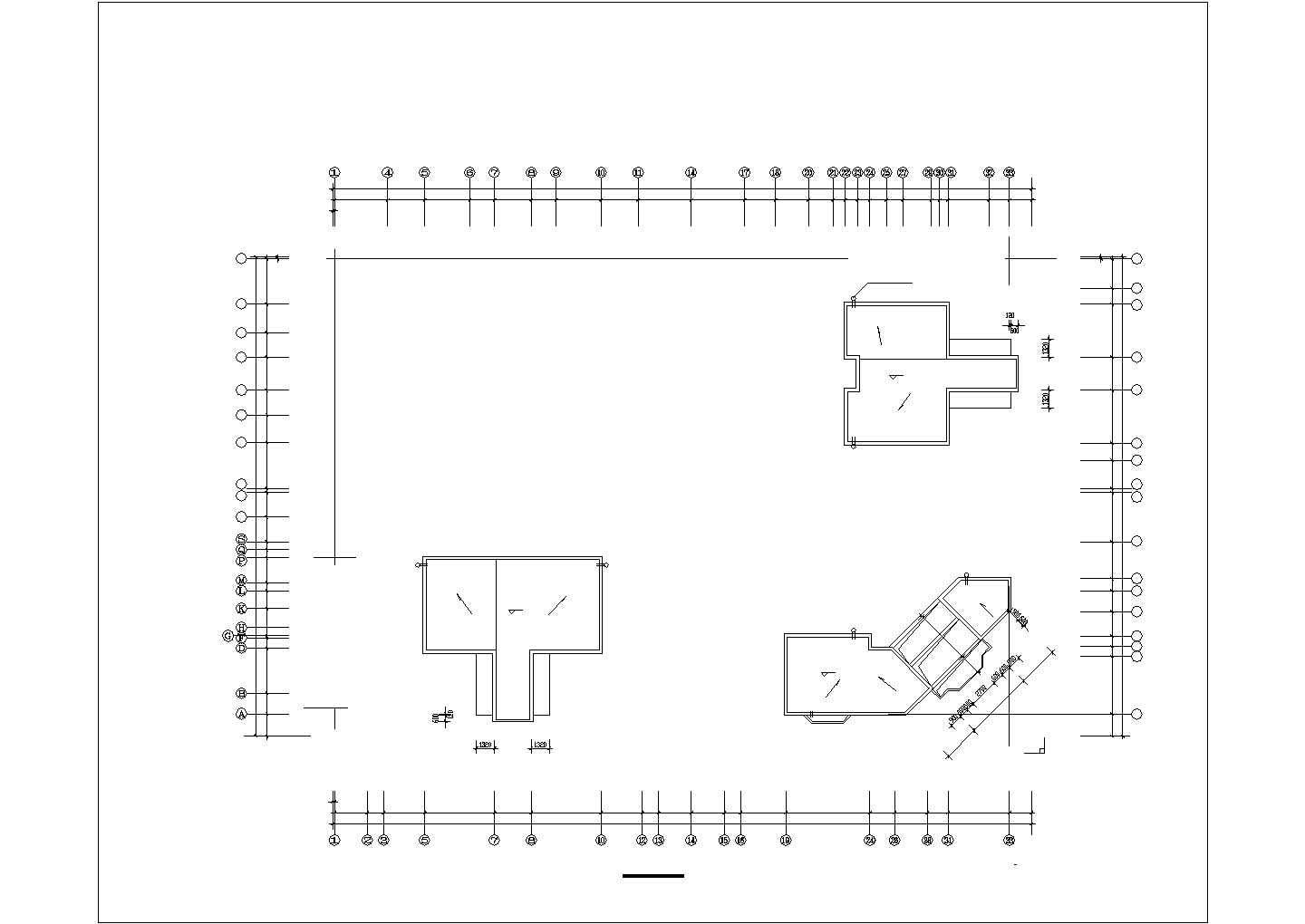 3700平米7层L型框架结构商住楼平立剖面设计CAD图纸（底层商用）