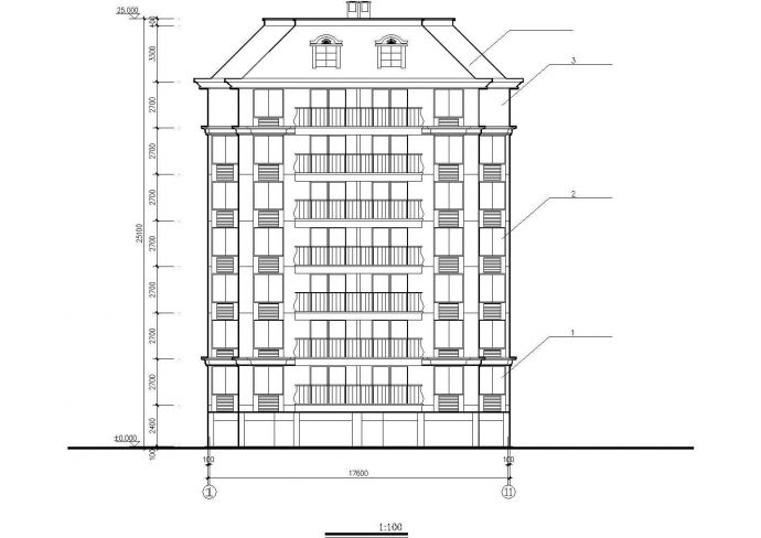 1800平米9层框混结构住宅楼平立剖面设计CAD图纸（含架空层和阁楼）_图1