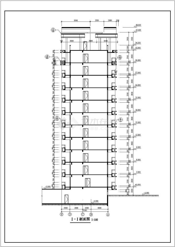 3100平米11层框架结构住宅楼平立剖面设计CAD图纸（1层2户）-图二