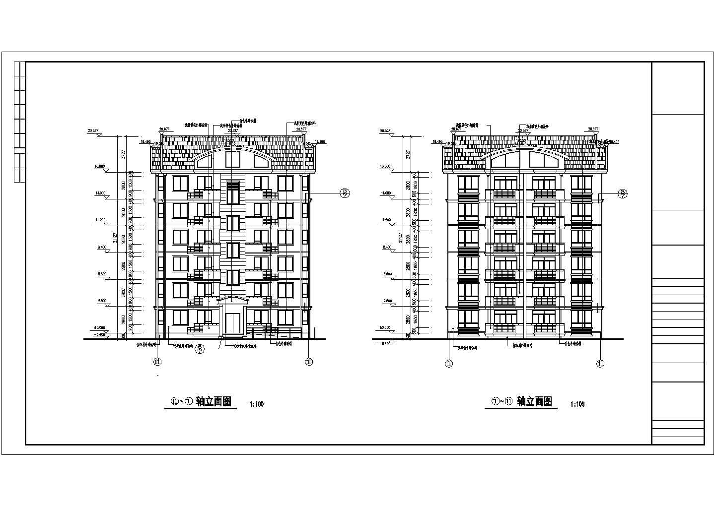 某7层砖混结构住宅楼平立剖面设计CAD图纸（含阁楼层）
