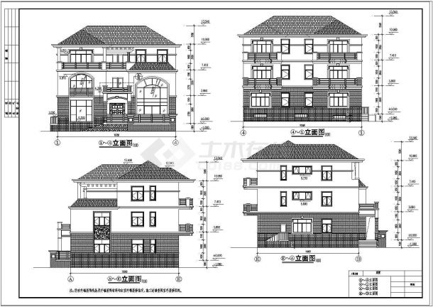 坡屋顶3层独栋别墅建筑施工图(289.93平)-图二