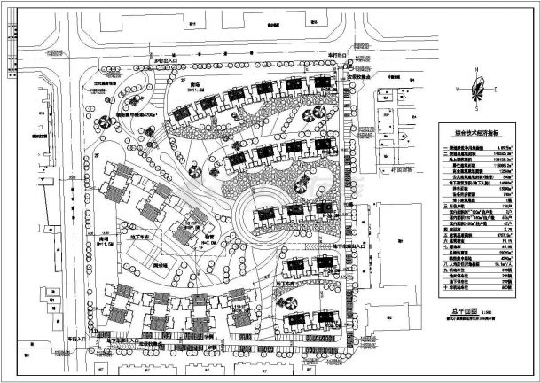 某现代多层住宅小区景观规划设计cad总平面方案图（含技术经济指标，含2套方案设计）-图一