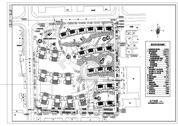 某现代多层住宅小区景观规划设计cad总平面方案图（含技术经济指标，含2套方案设计）-图二