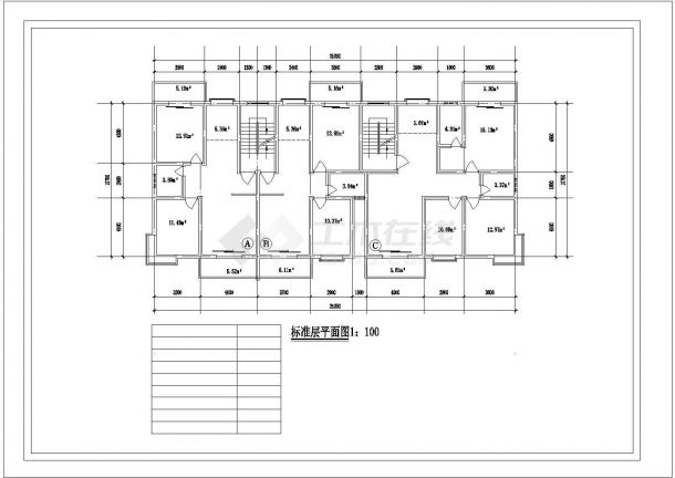 乐山市福安花苑小区多张住宅楼的标准层平面户型设计CAD图纸（共11张）-图一