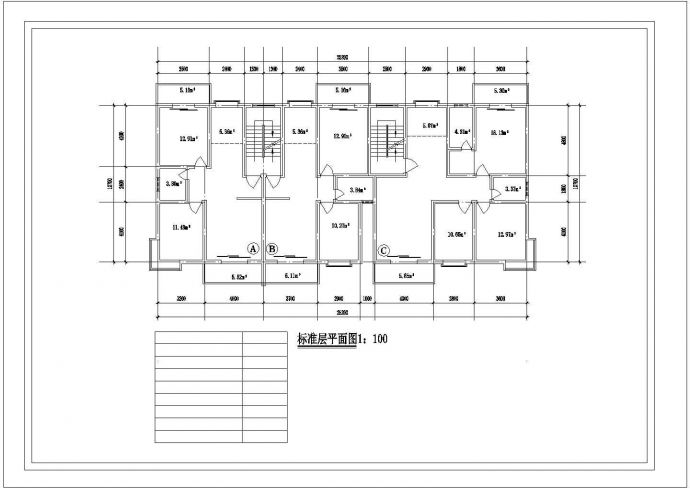 乐山市福安花苑小区多张住宅楼的标准层平面户型设计CAD图纸（共11张）_图1