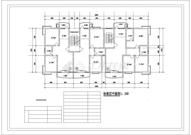 乐山市福安花苑小区多张住宅楼的标准层平面户型设计CAD图纸（共11张）-图二