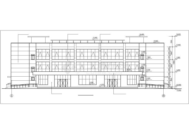 沈阳市某街道3300平米3层框架结构社区会所建筑设计CAD图纸-图一