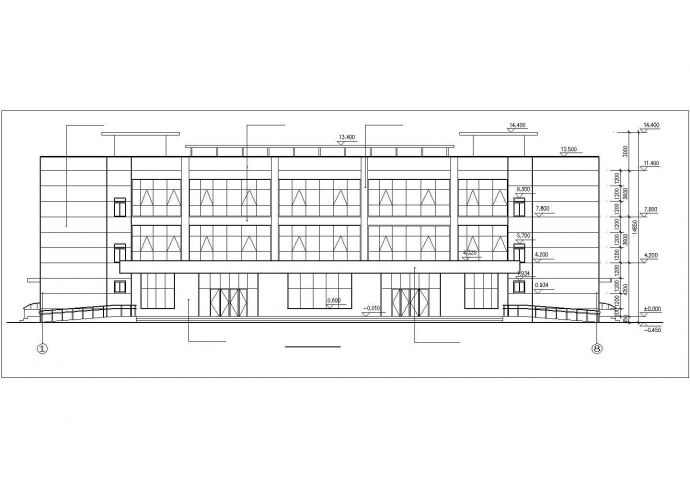 沈阳市某街道3300平米3层框架结构社区会所建筑设计CAD图纸_图1