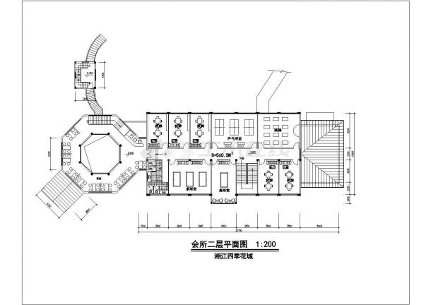 厦门市某商业街1850平米2层混合结构休闲会所平立面设计CAD图纸-图二