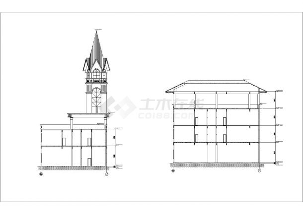 兰州某小区1600平米3层框架V型结构休闲会所建筑设计CAD图纸-图二