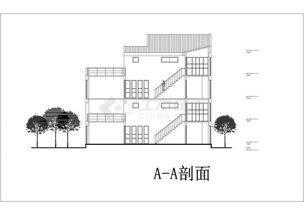 4层框架结构双拼别墅平立剖面设计CAD图纸（每户430平米）-图一