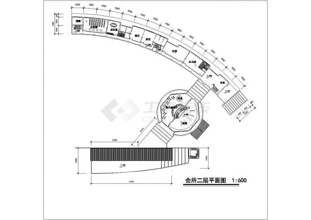 1950平米2层混合结构商业会所平立剖面设计CAD图纸（含地下室）-图二