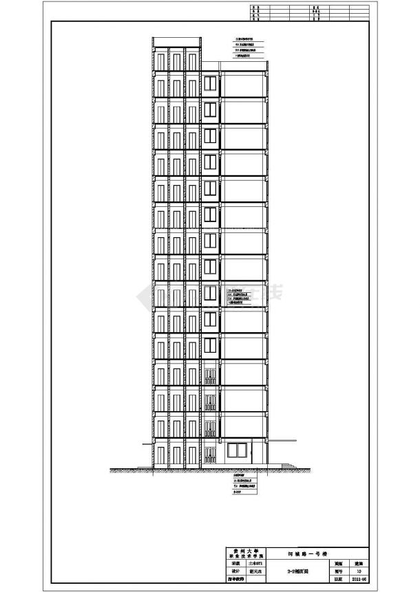 武汉某小区占地770平米15层框架结构住宅楼建筑设计CAD图纸-图一