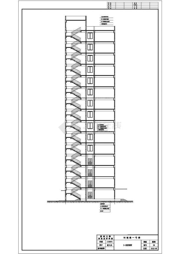 武汉某小区占地770平米15层框架结构住宅楼建筑设计CAD图纸-图二