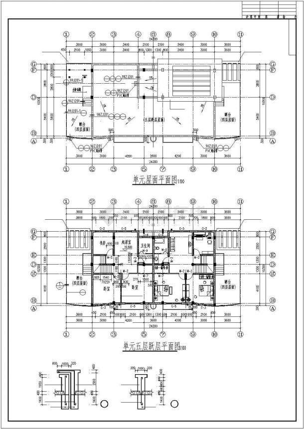 某底商多层框架结构住宅楼（7806㎡）设计cad全套建筑施工图（含设计说明）-图二