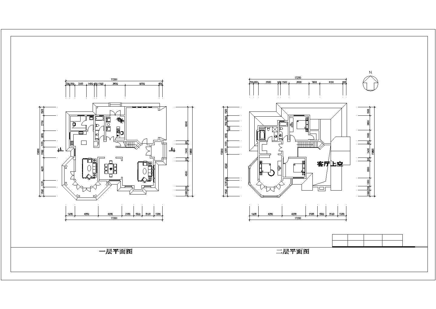 二层别墅建筑设计方案cad图纸