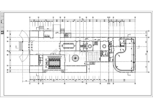2740平米单层框架结构民宿酒店平立剖面设计CAD图纸（含地下室）-图二